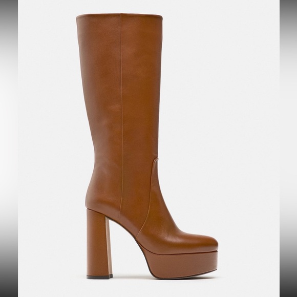 Zara platform leather Boots camel, - Picture 5 of 10